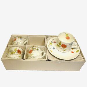 Mikasa Narumi Just Flowers SET OF 4 Cups & Saucers Tea Demitasse Bone China NIB